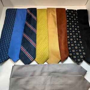 Vintage Lot of 10 Jos A Banks Silk Ties Blues Yellow Black Gray